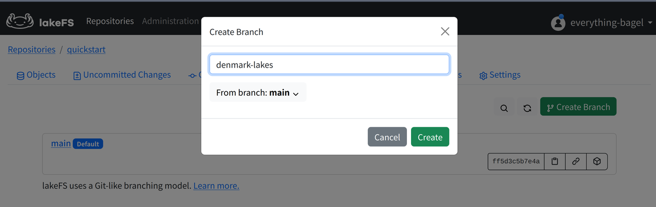 Image: lakeFS Create Branch